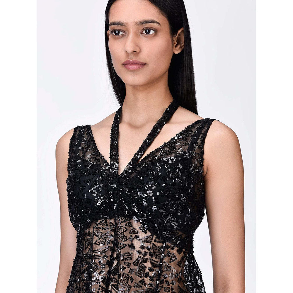 Genes Lecoanet Hemant Women's Cotton Halter Neck Embellished Sleeveless Top