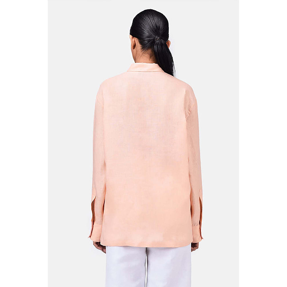 Genes Lecoanet Hemant Light Linen Shirt With Hidden Stripe Details-Light Peach