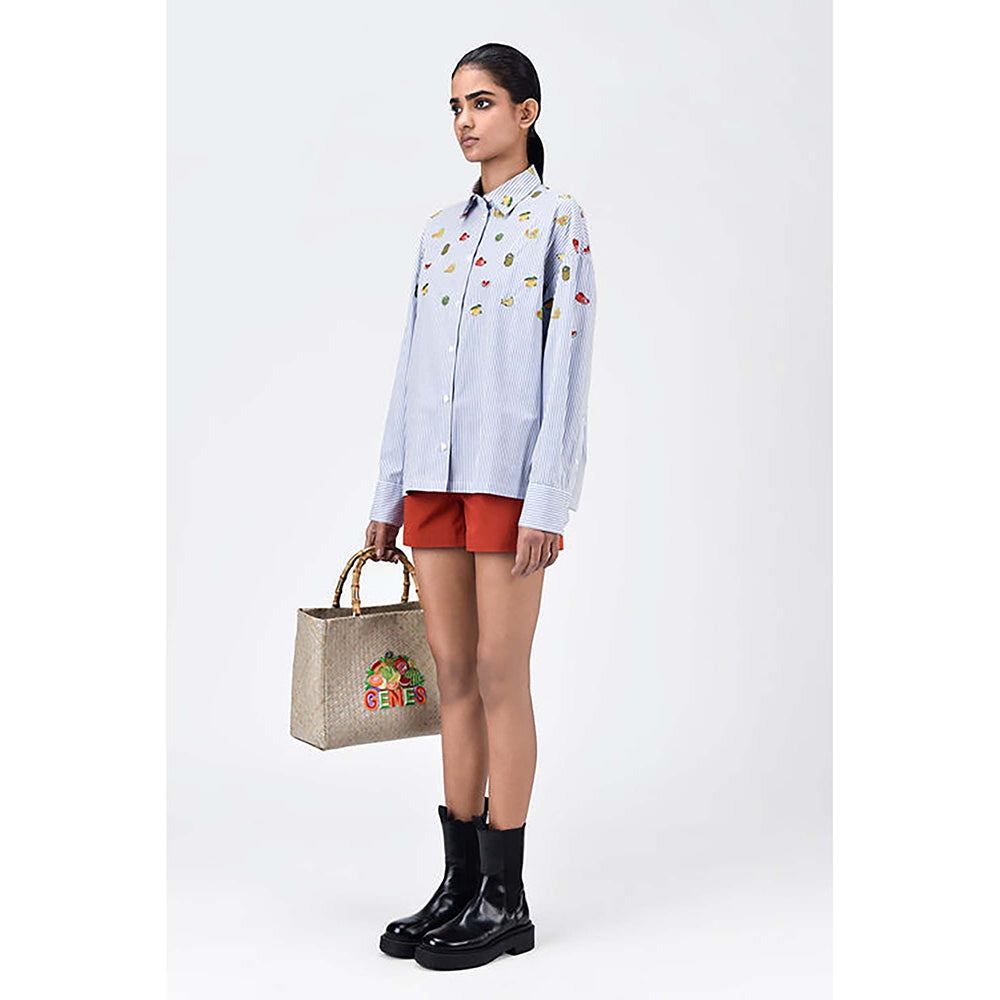 Genes Lecoanet Hemant Easy-Fit Striped Button-Up Shirt With Mixed Fruit Embroidery