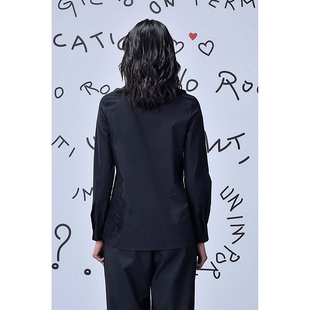 Genes Lecoanet Hemant Black Giza Cotton Poplin Shirt With Tonal Applique Detailing