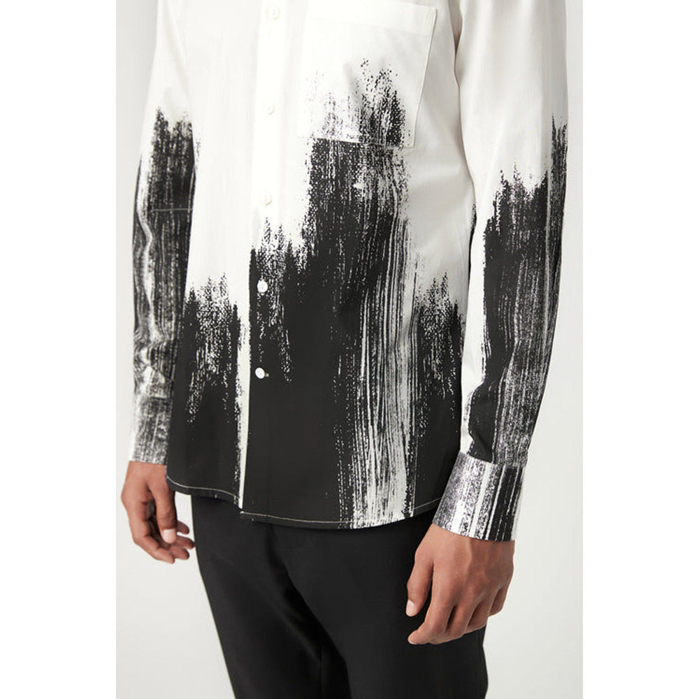 Genes Lecoanet Hemant Classic Fit Button-Up Shirt With Brush Stroke Print Placement