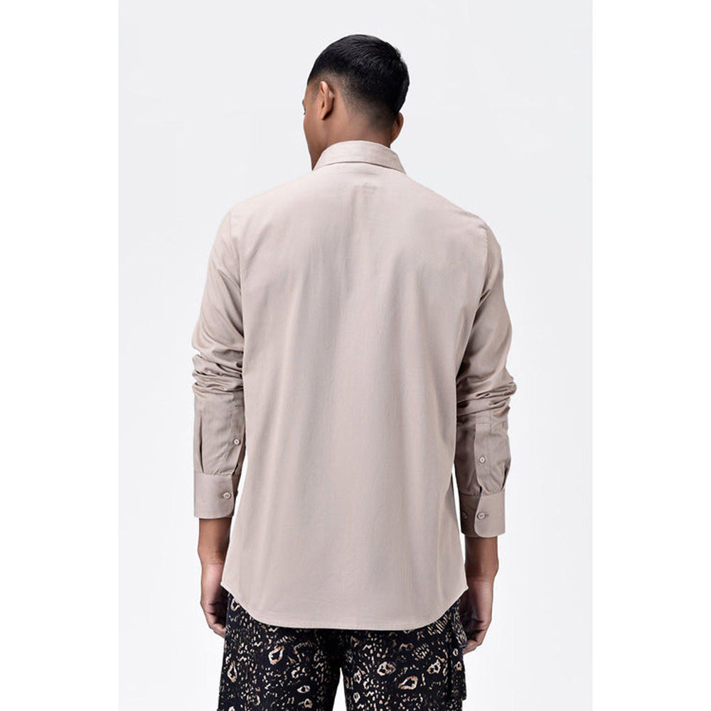 Genes Lecoanet Hemant Regular Fit Button Up Shirt With Pleated Placket Sand