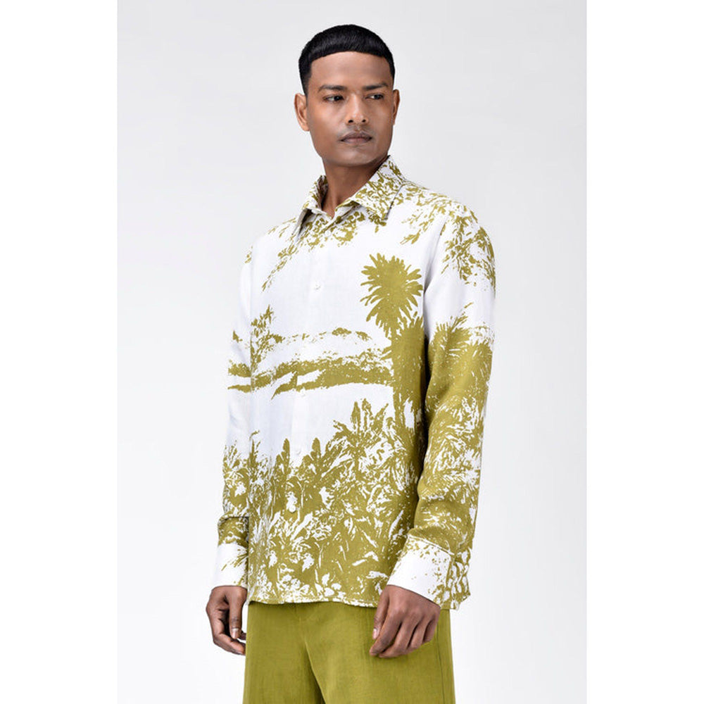 Genes Lecoanet Hemant Regular Fit Light Linen Shirt With Landscape Print