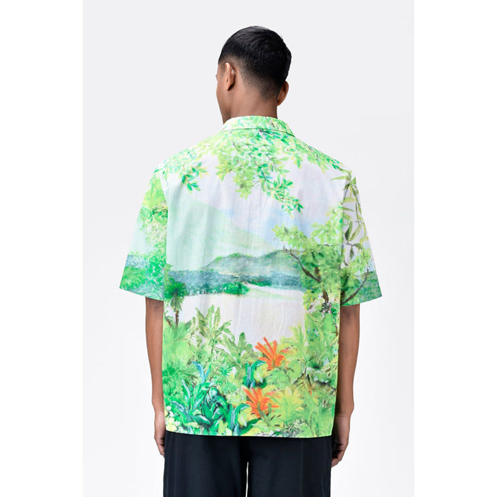 Genes Lecoanet Hemant Easy Fit Mens Shirt With Tropical Landscape Print
