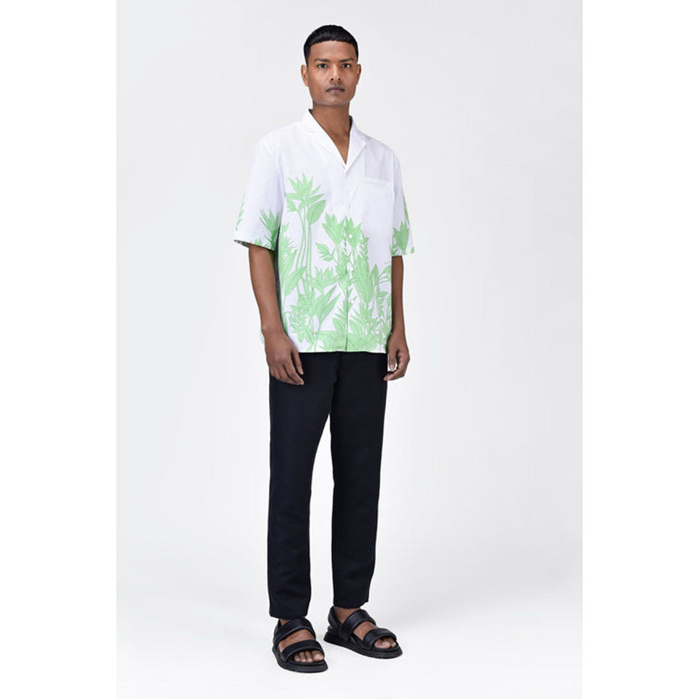 Genes Lecoanet Hemant Easy Fit Cotton Poplin Shirt With Sailor Collar And Tropical Print