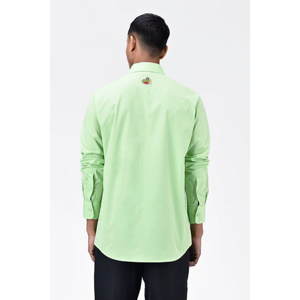 Genes Lecoanet Hemant Mens Regular Fit Button Up Shirt With Fruit Basket Embroidery-Mint Green