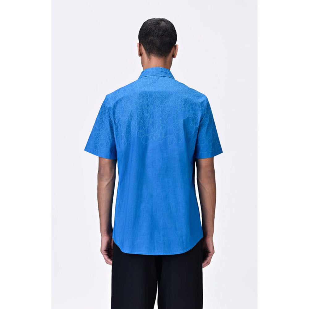 Genes Lecoanet Hemant Giza Cotton Poplin Half Sleeve Shirt - Blue