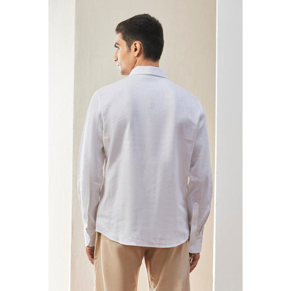 Genes Lecoanet Hemant White Linen Regular Fit Button-Up Shirt
