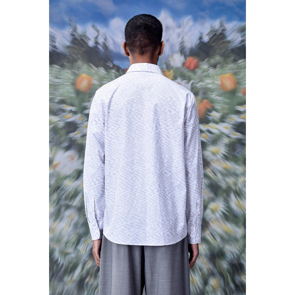 Genes Lecoanet Hemant Labyrinth Cotton Regular Fit Shirt- Pearl Grey