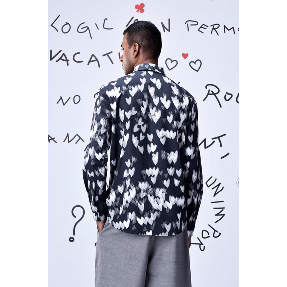 Genes Lecoanet Hemant Button Up Heart Regular Fit Shirt- Black