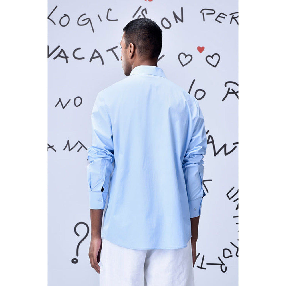 Genes Lecoanet Hemant Cotton Poplin Regular Fit Shirt- Light Blue