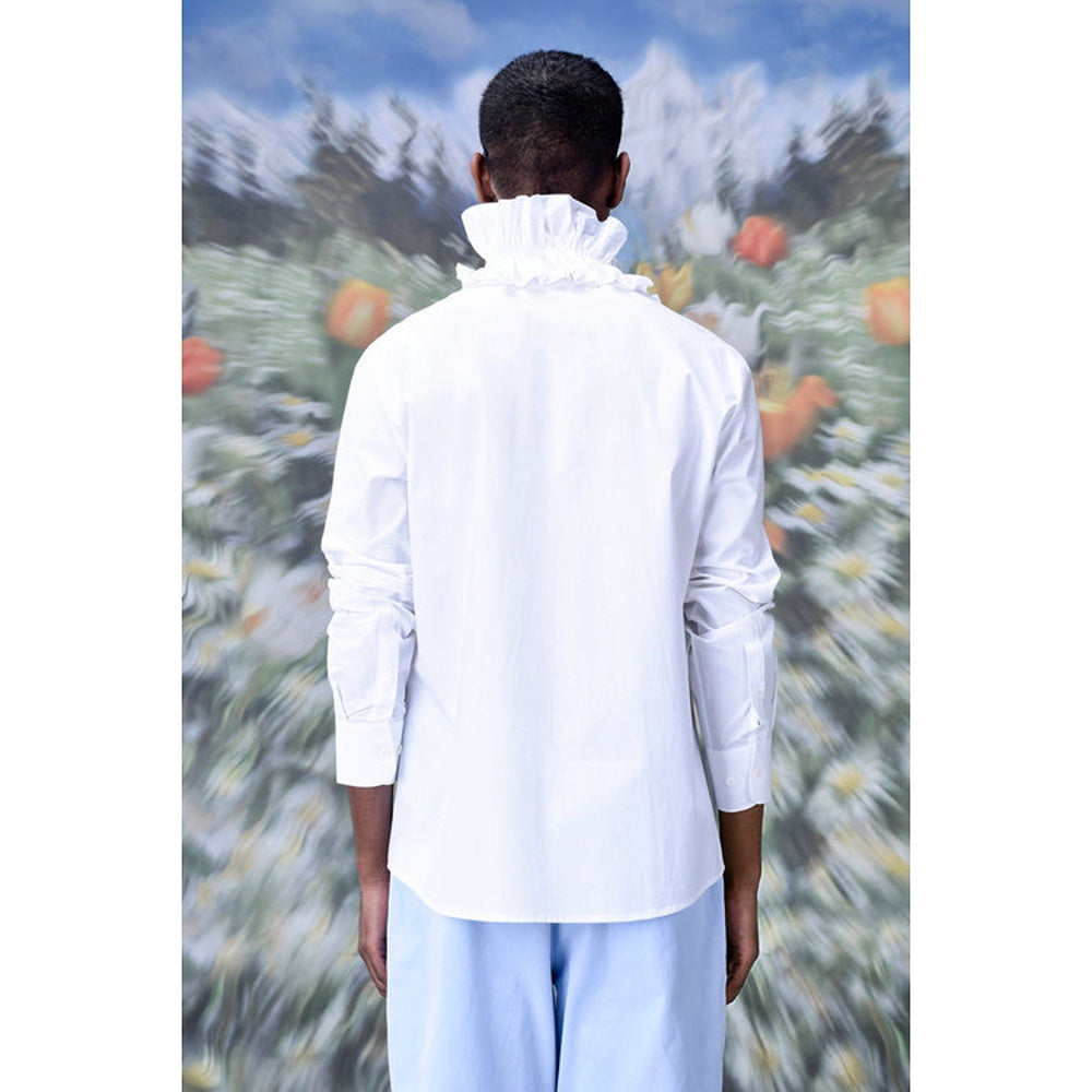 Genes Lecoanet Hemant Detachable Ruffle Collar Regular Fit Shirt- White