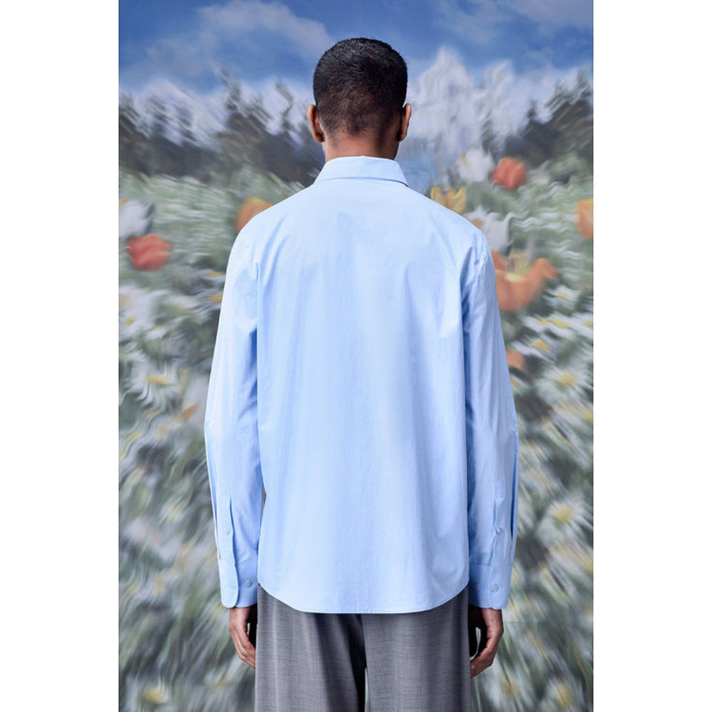 Genes Lecoanet Hemant Detachable Ruffle Placket Regular Fit Shirt -Light Blue