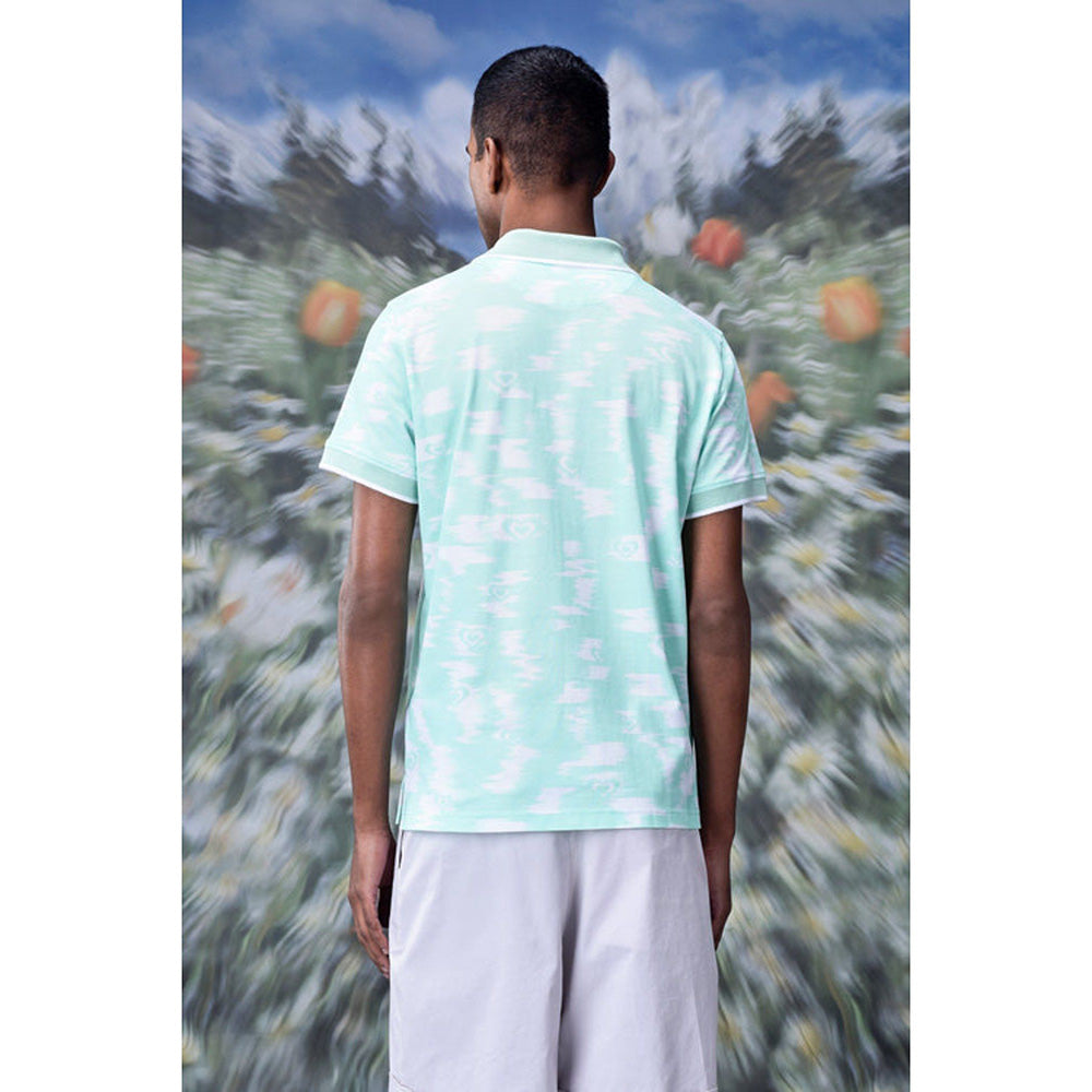 Genes Lecoanet Hemant Ikkat Print Polo T-Shirt- Nile Green