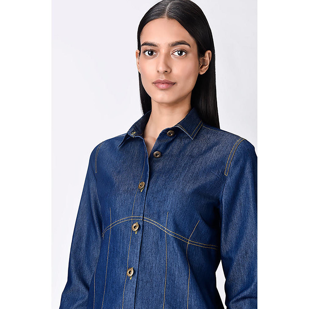 Genes Lecoanet Hemant Navy Blue Chambray Button-Up Shirt