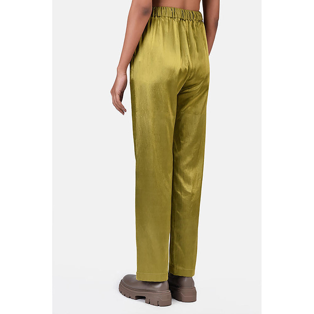 Genes Lecoanet Hemant Heavy Satin Straight Fit Trousers Bright Olive
