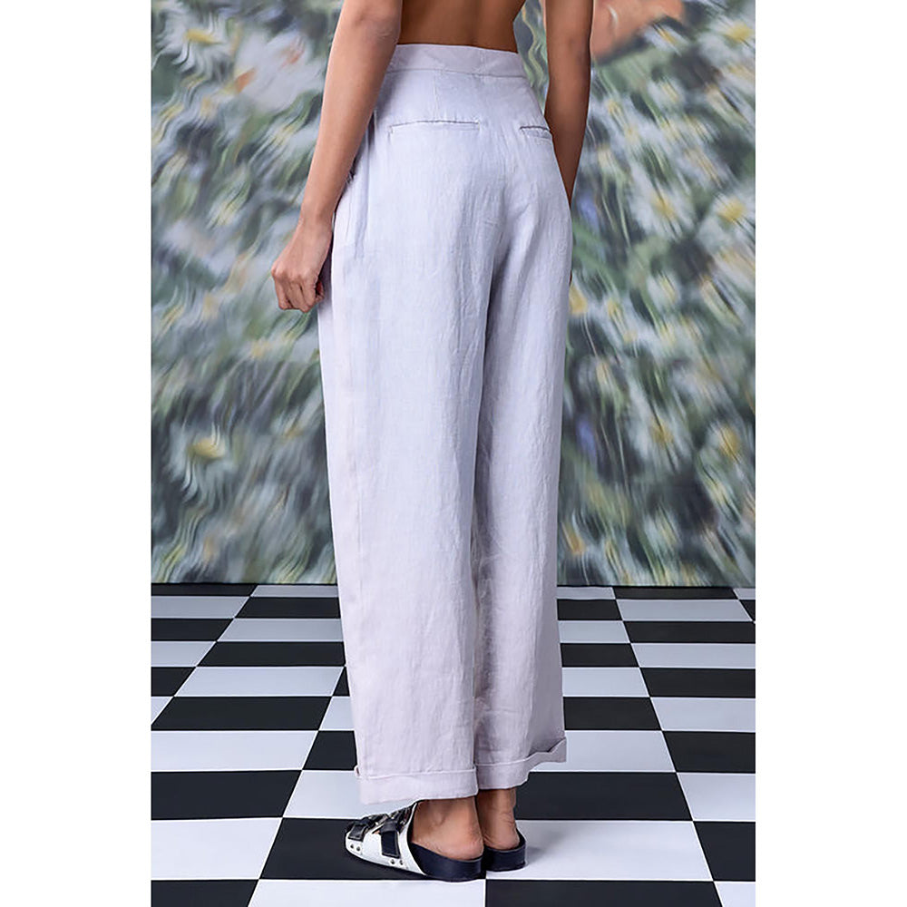 Genes Lecoanet Hemant Linen Regular Fit Trousers- Pearl Grey
