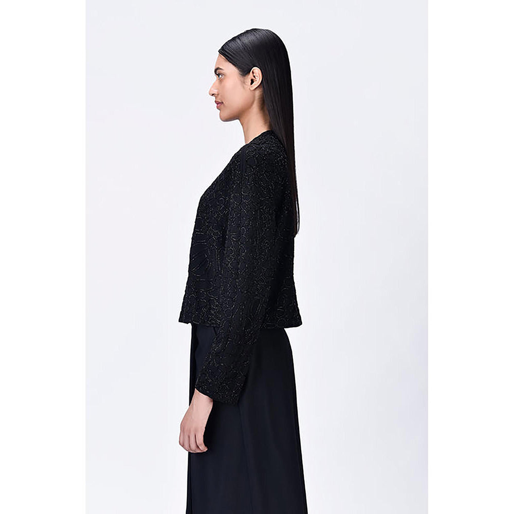 Genes Lecoanet Hemant Black Cropped Heavy Crepe Sweatshirt With Embroidery