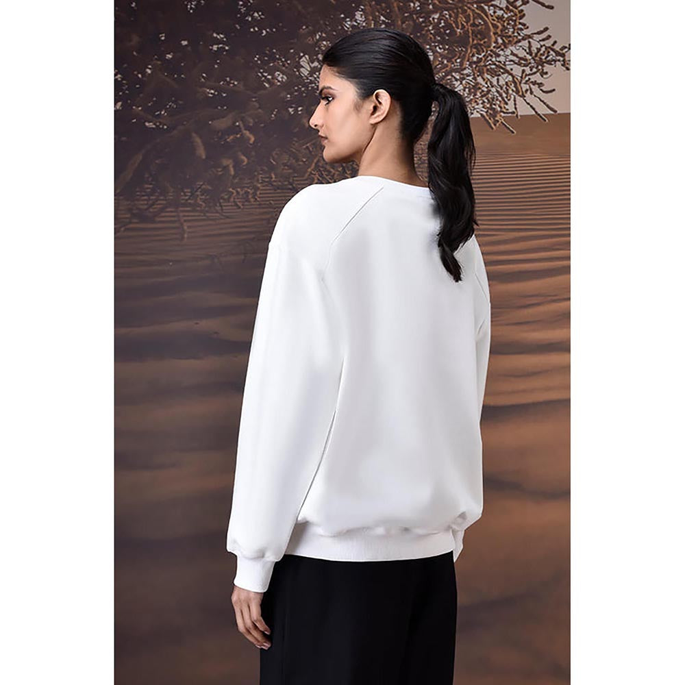 Genes Lecoanet Hemant Ecru Crew Neck Sweatshirt With Textured Genes Applique
