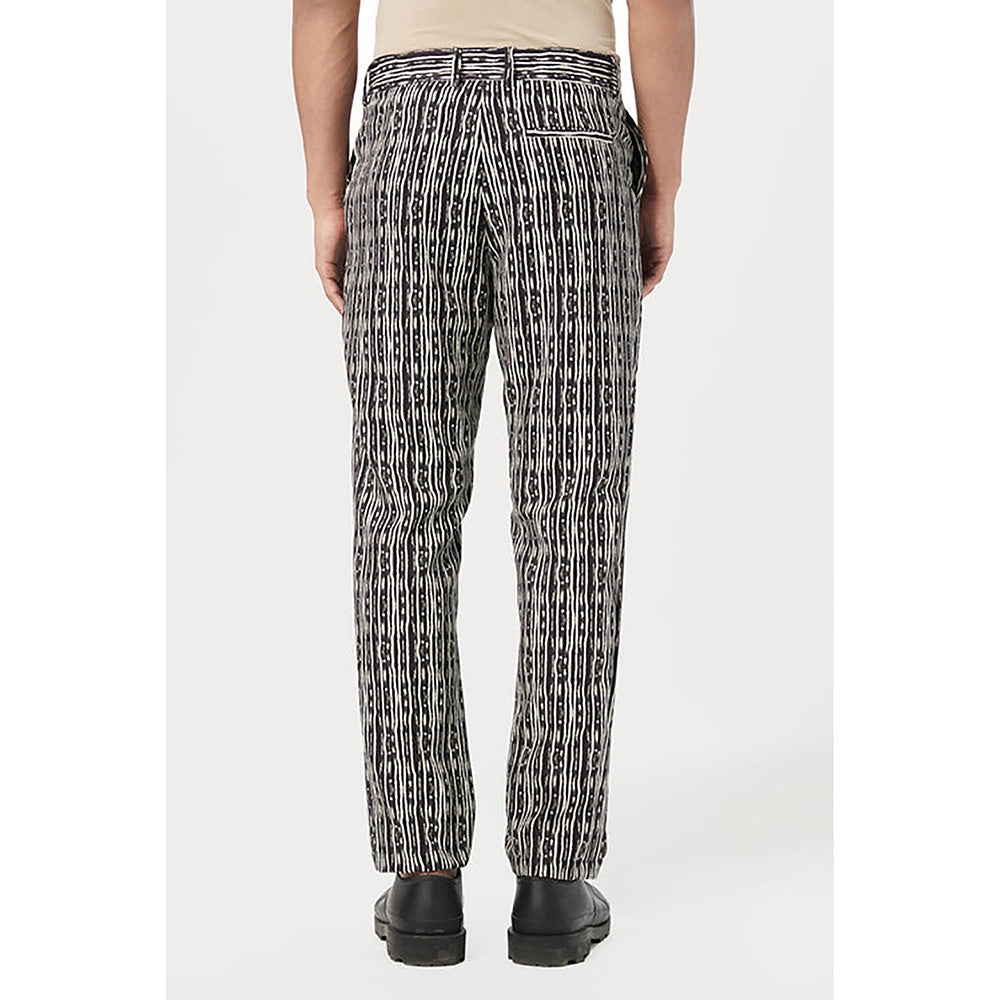 Genes Lecointe Hemant Classic Fit Trousers with All-Over Thin Textured Stripes Print