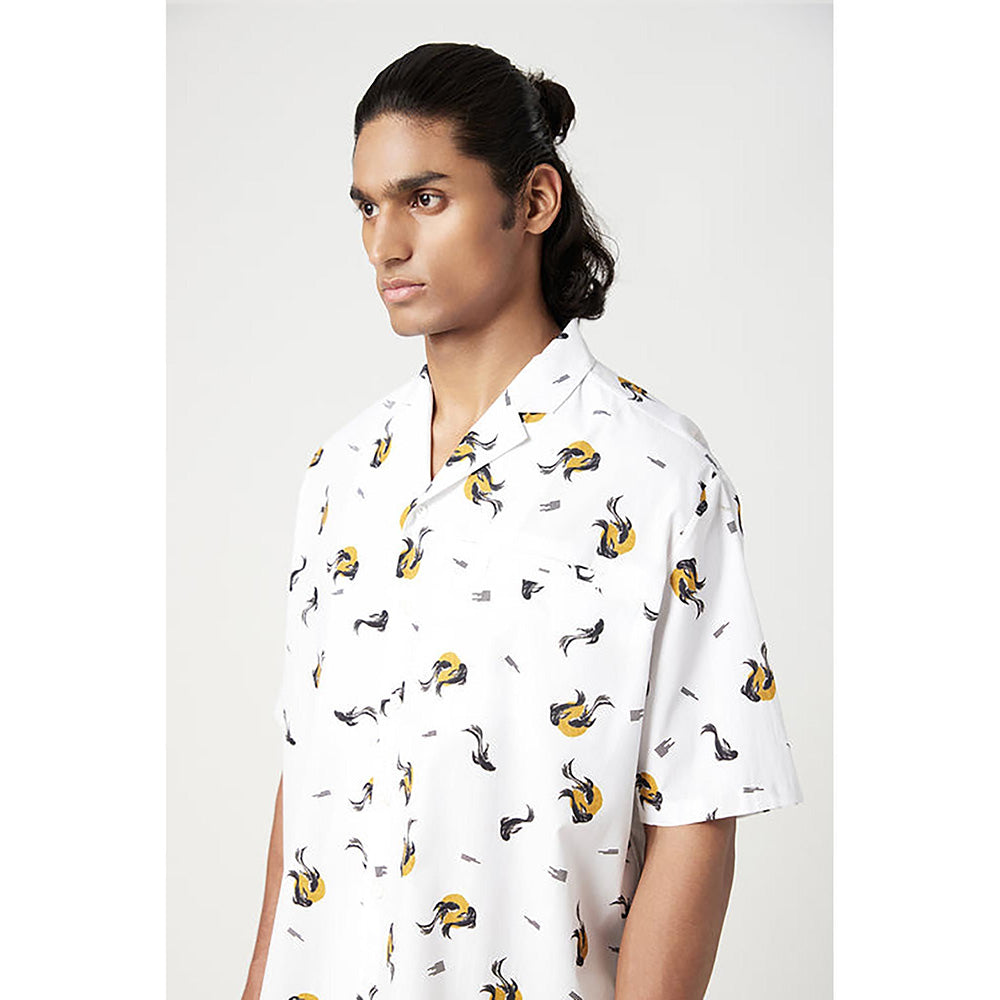 Genes Lecointe Hemant Easy Fit Half Sleeve Shirt In An All-Over Fish Print