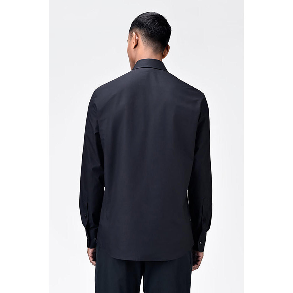 Genes Lecointe Hemant Regular Fit Cotton Poplin Shirt with Tropical Applique Embroidery Black