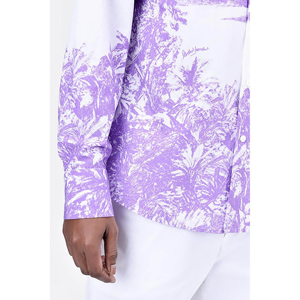 Genes Lecointe Hemant Landscape Print Regular Fit Men's Button-Up Shirt-Amethyst