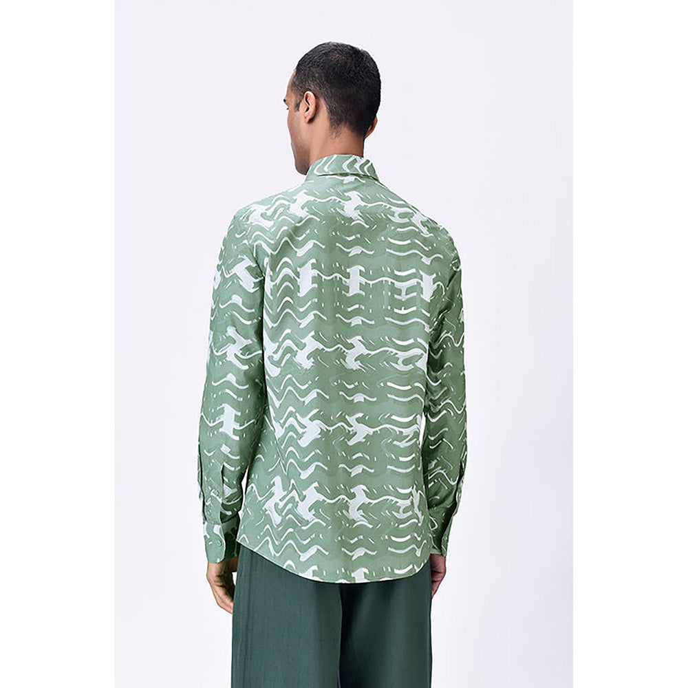 Genes Lecointe Hemant Regular Fit Button-Up Shirt with Solar Wave Check Print Taupe