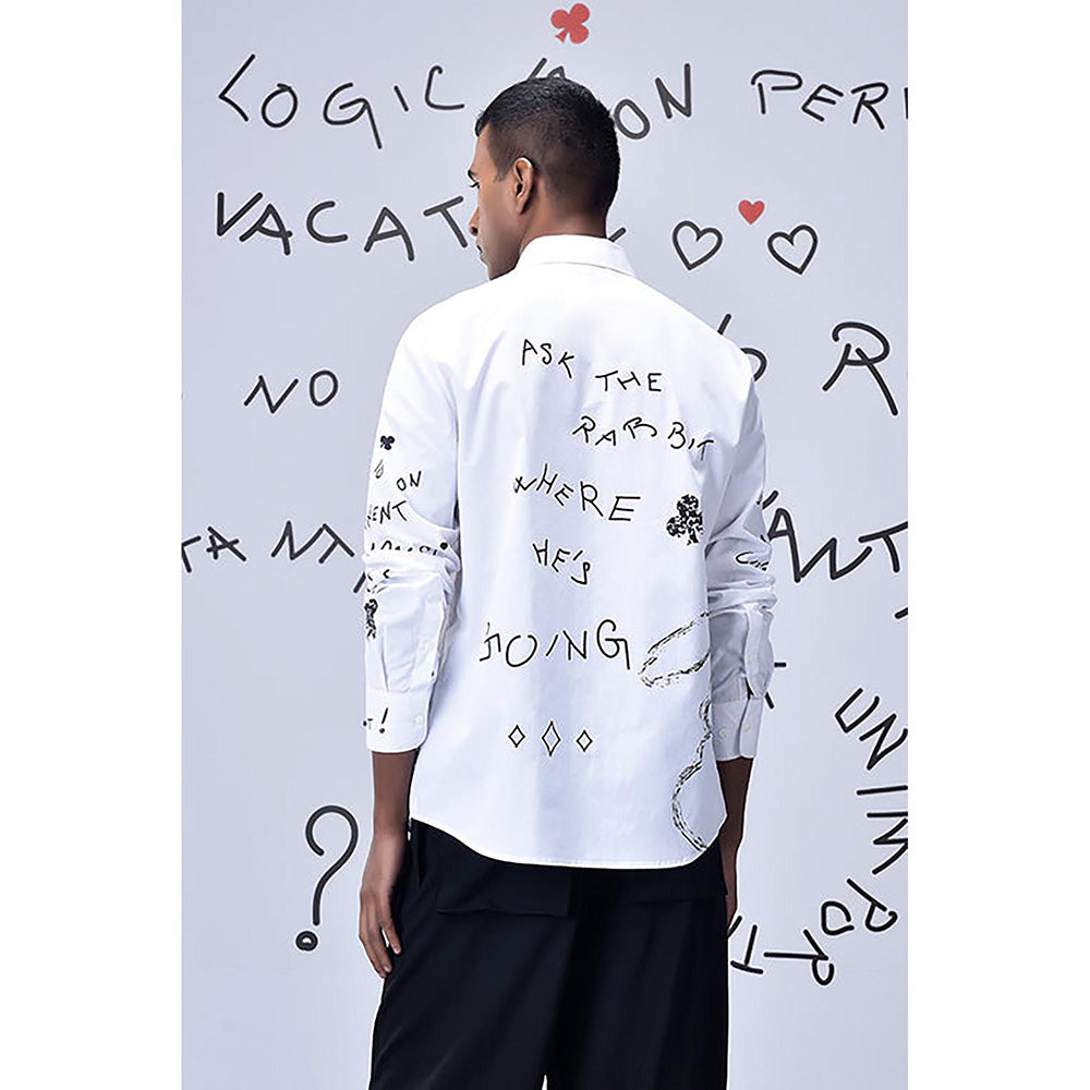 Genes Lecointe Hemant Poplin Scribble Regular Fit Shirt- White