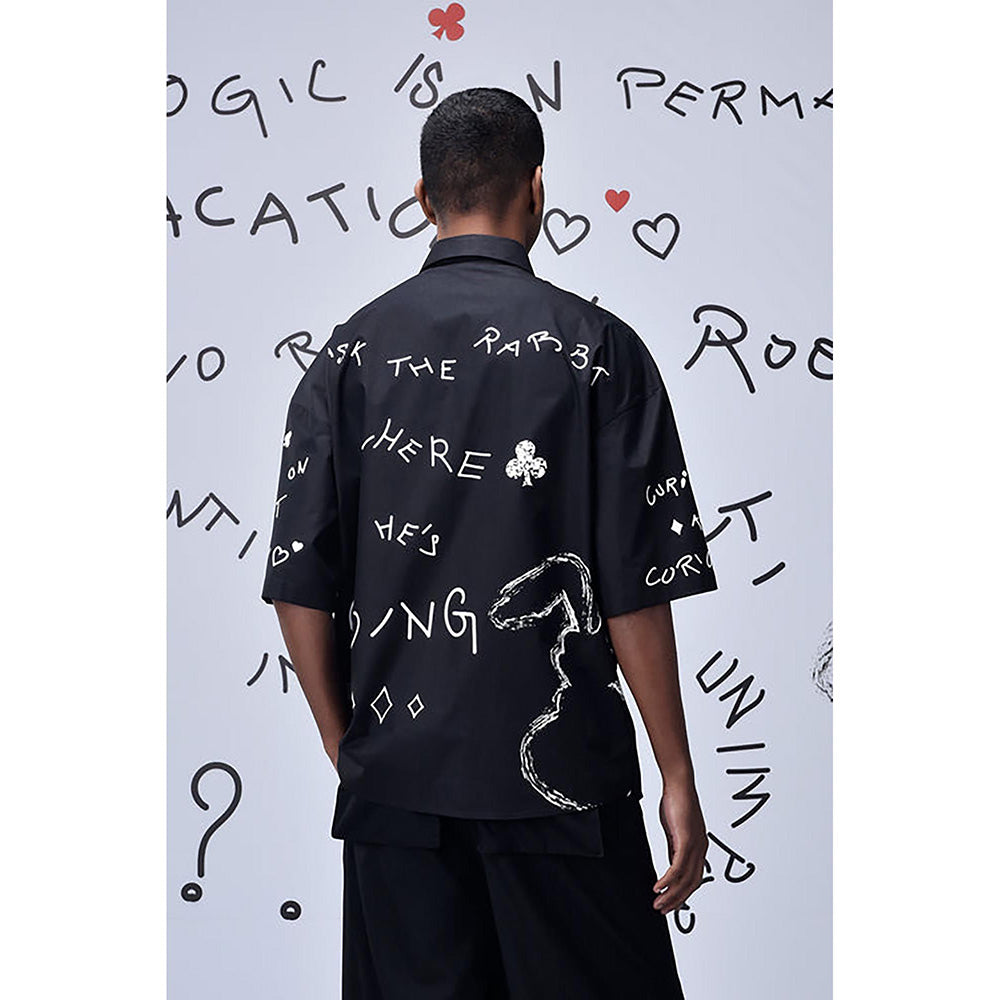 Genes Lecointe Hemant Scribble Oversized Shirt- Black