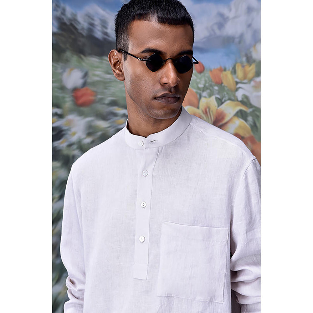 Genes Lecointe Hemant Mandrin Collar Regular Fit Linen Shirt