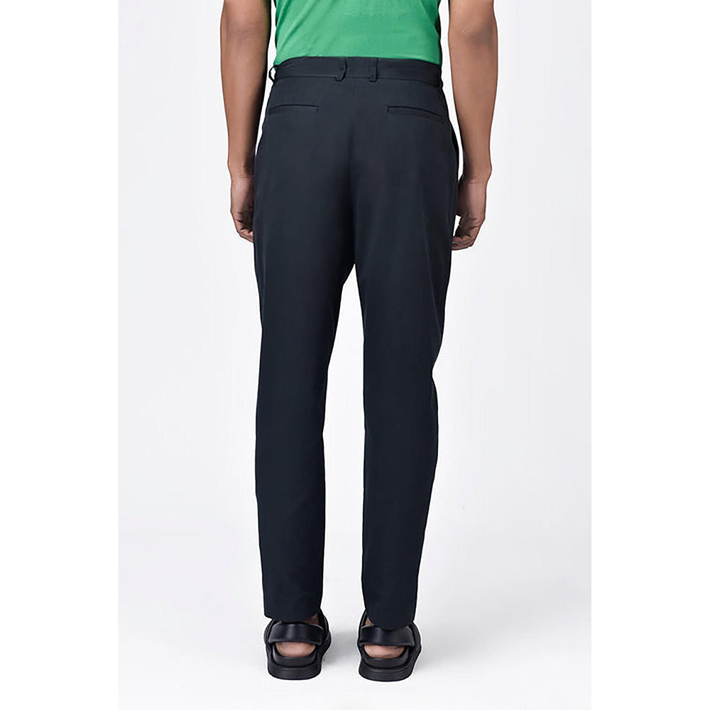 Genes Lecointe Hemant Men's Black Cotton Light Twill Double Pleated Carrot Trousers