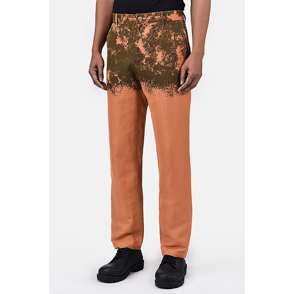 Genes Lecointe Hemant Regular Fit Linen Herringbone Trouser With Canopy Print