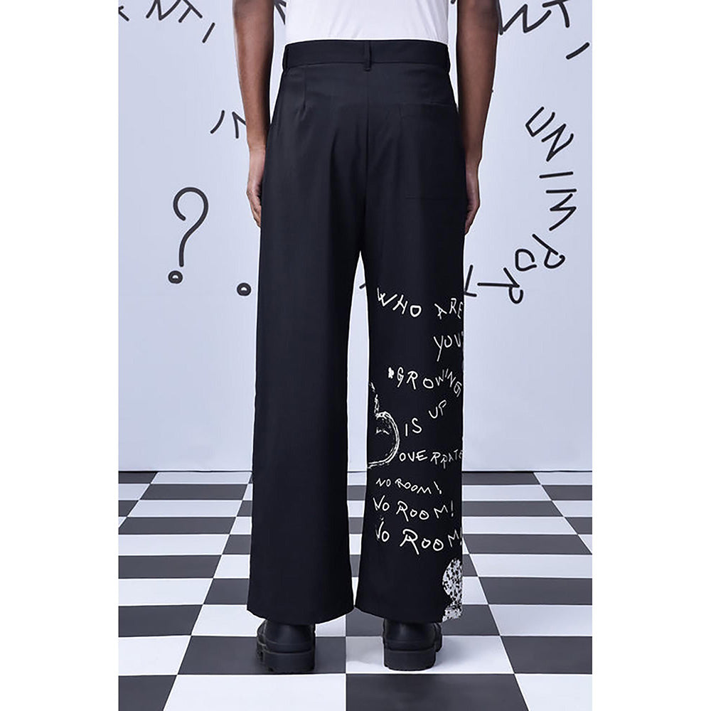 Genes Lecointe Hemant Wool Scribble Text Straight Fit Trouser