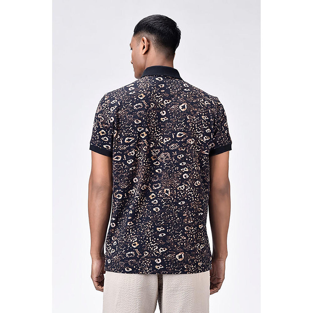 Genes Lecointe Hemant Men's Regular Fit Polo With Khaki Animal Print
