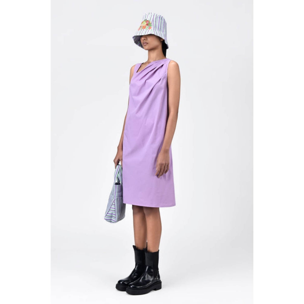 Genes Lecoanet Hemant Cotton Poplin A-Line Dress With Asymmetric Neck-Lavender