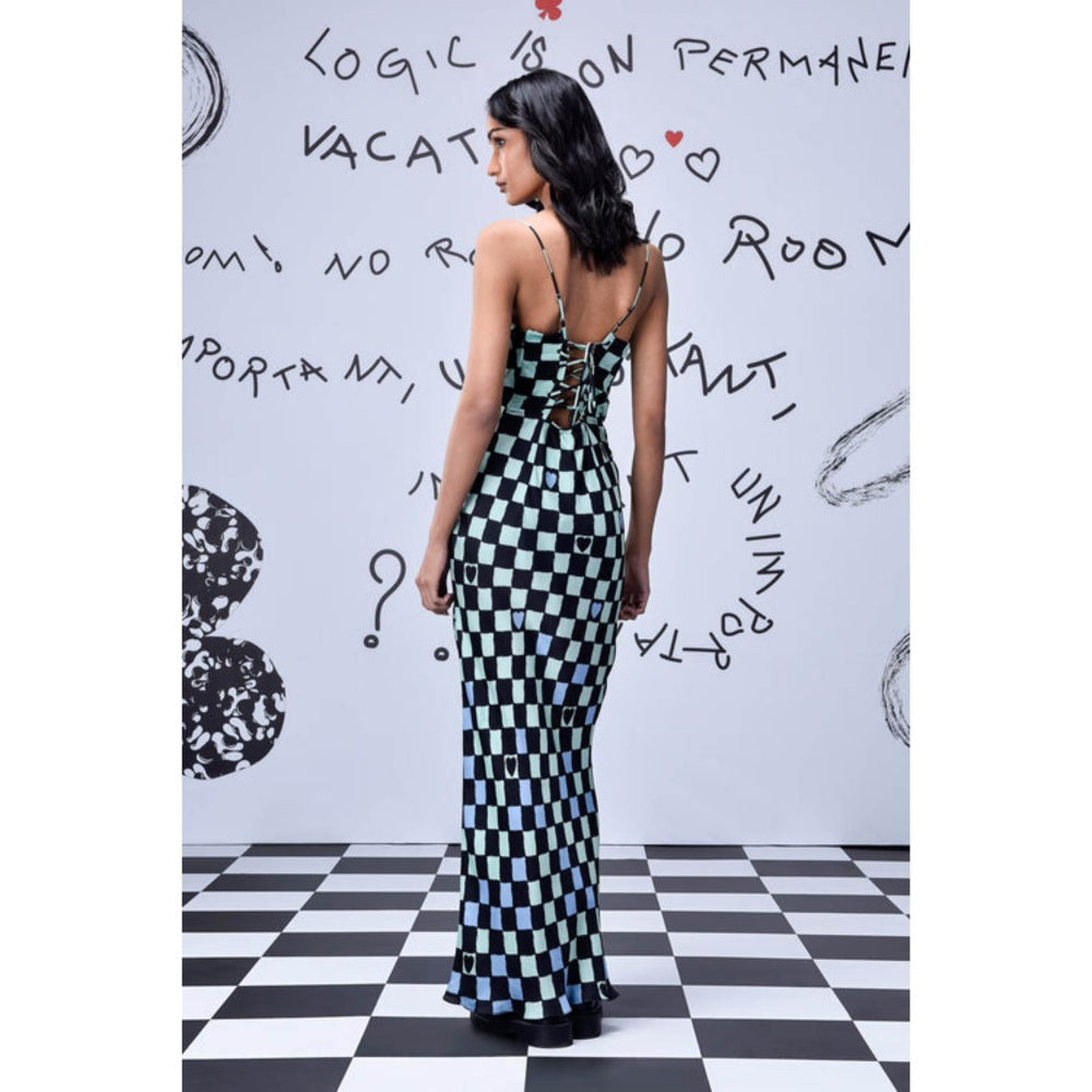 Genes Lecoanet Hemant Chess Board Cowl Neck Slim Fit Dress