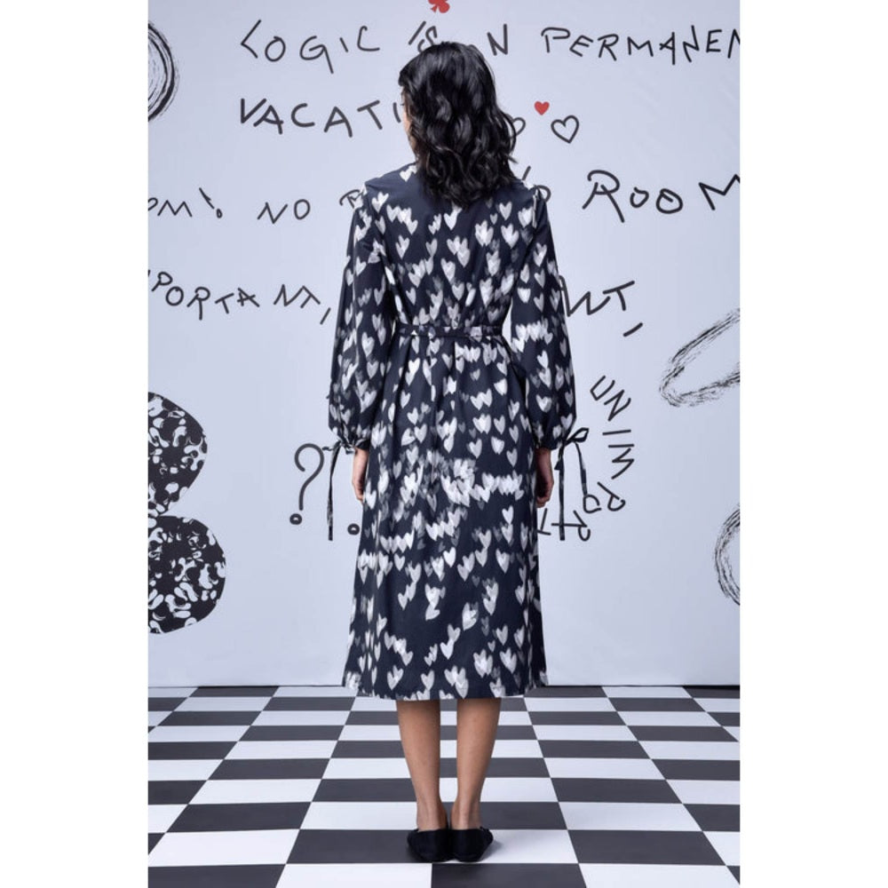 Genes Lecoanet Hemant Heart Print Relax Fit Dress- Black