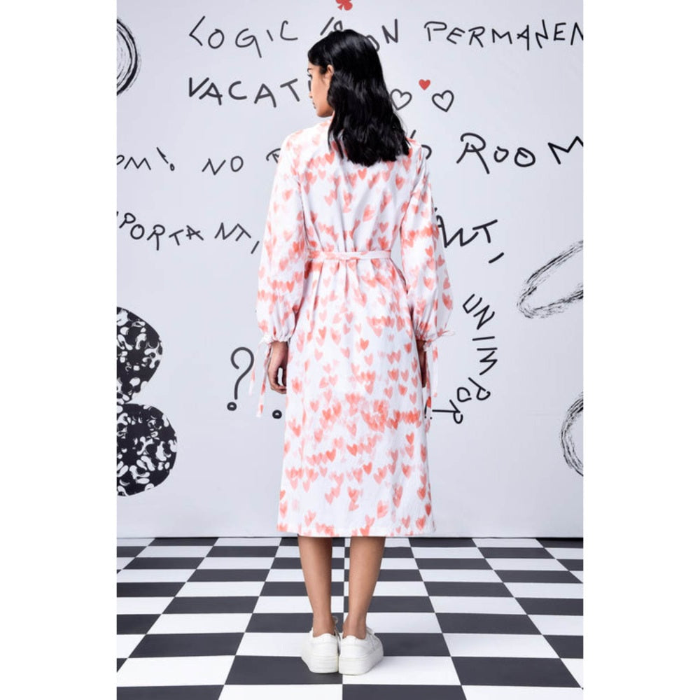 Genes Lecoanet Hemant Heart Print Relax Fit Dress- Coral Peach
