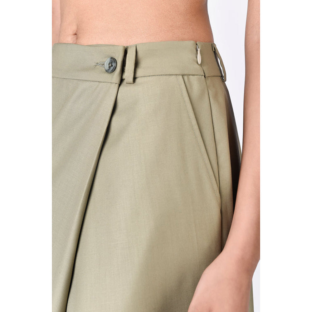 Genes Lecoanet Hemant Olive Wool Solid/Plain Midi Skirt