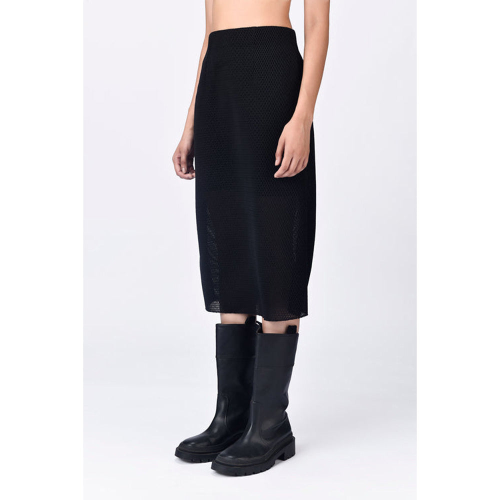 Genes Lecoanet Hemant Black Polyester Solid/Plain Midi Skirt
