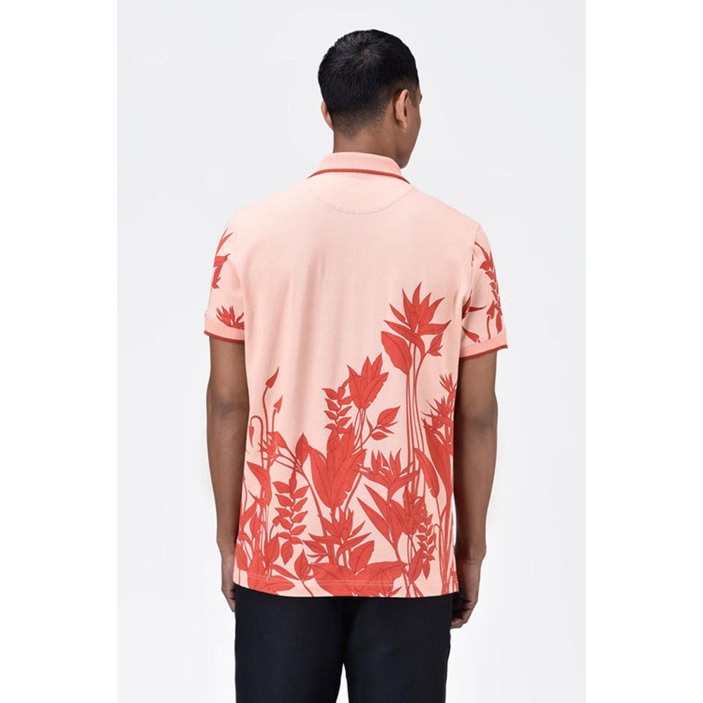 Genes Lecoanet Hemant Men's Regular Fit Polo T-Shirt With Tropical Print-Light Peach