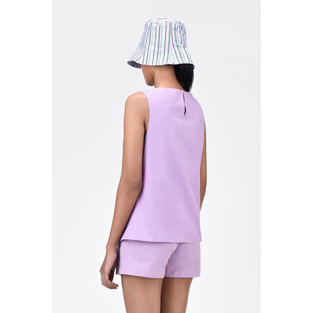 Genes Lecoanet Hemant Cotton Poplin A-Line Sleeveless Top With Asymmetric Neck-Lavender