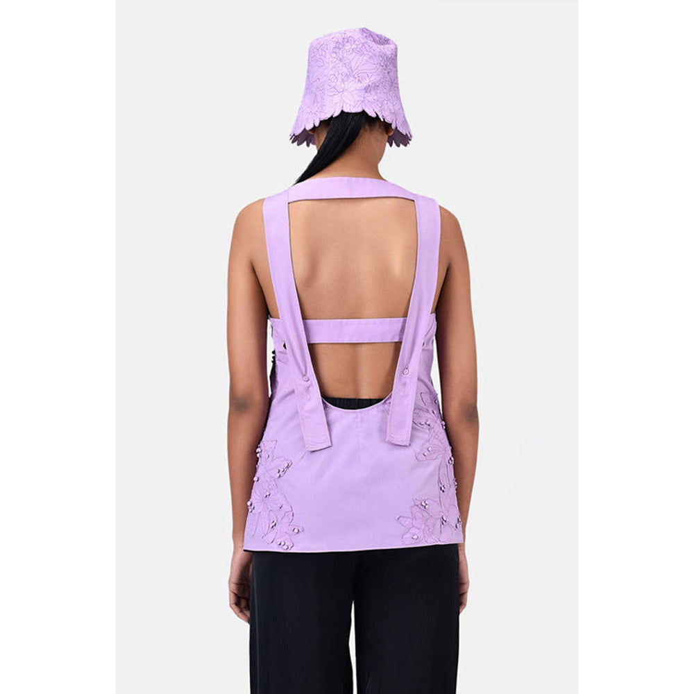 Genes Lecoanet Hemant A-Line Top With Floral Applique-Lavender