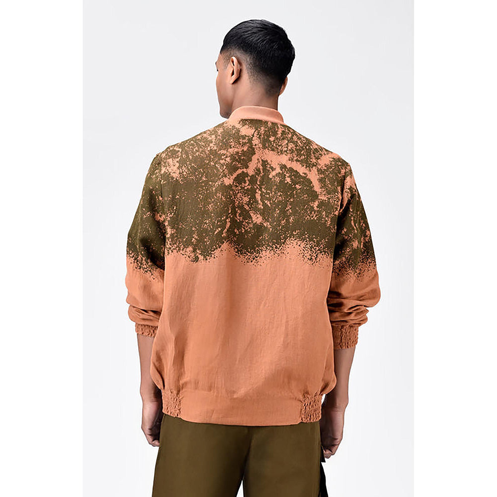 Genes Lecoanet Hemant Peach Linen Printed Bomber Jacket