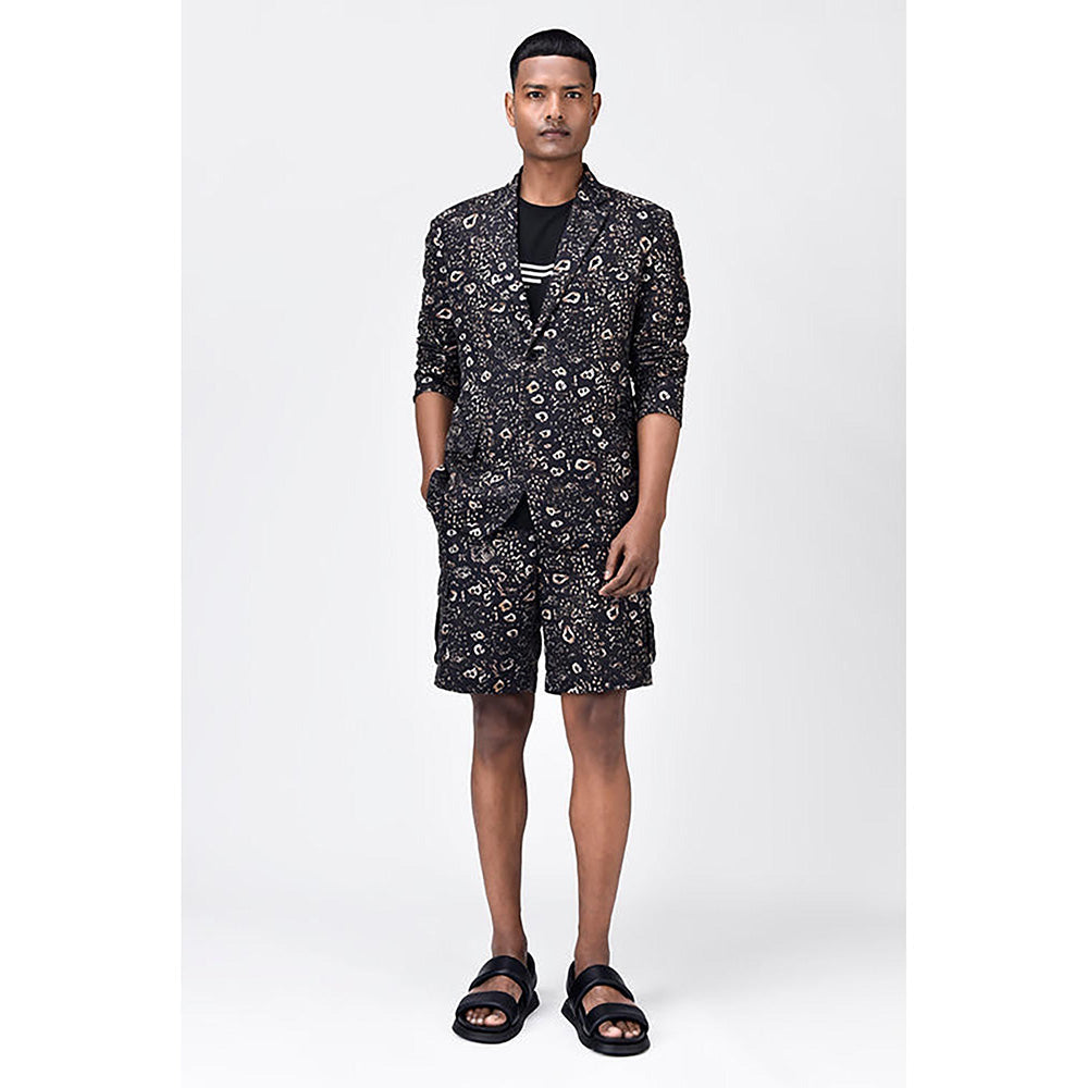Genes Lecoanet Hemant Khaki Linen Animal Print Jacket