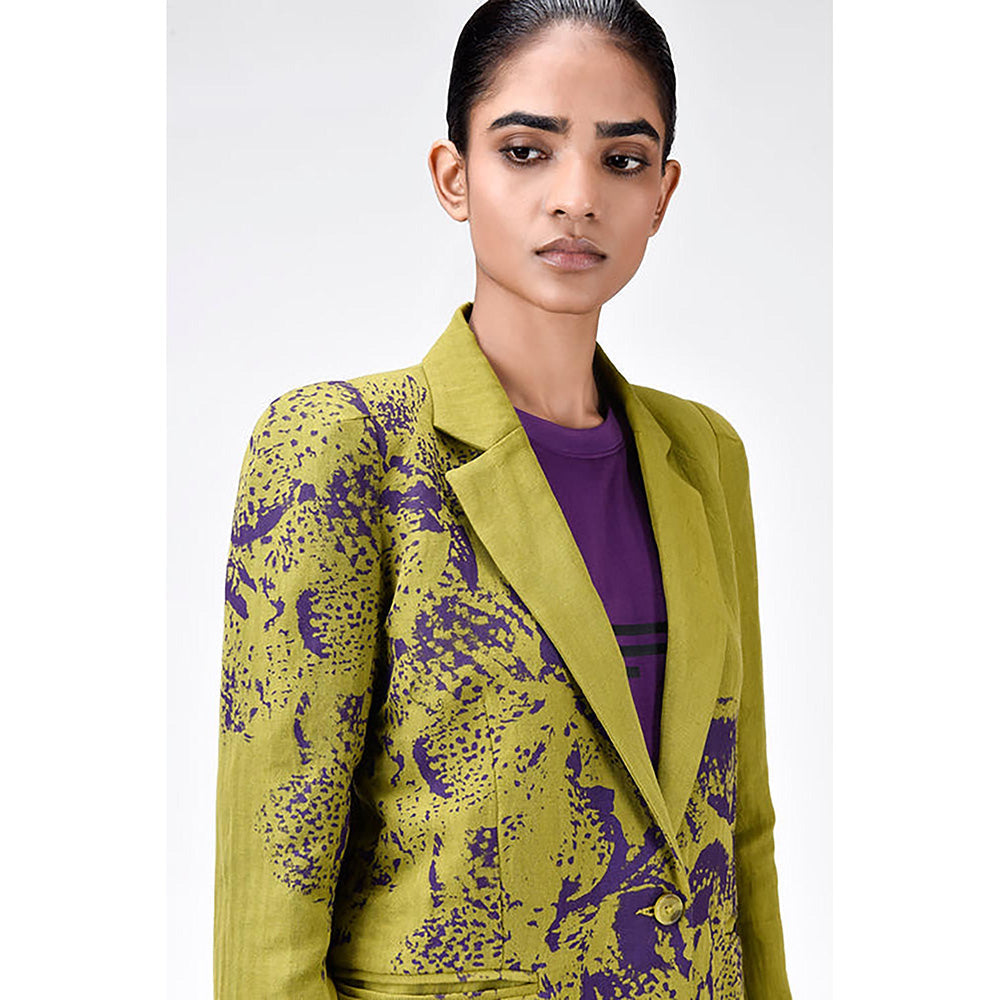 Genes Lecoanet Hemant Green Linen Printed Jacket