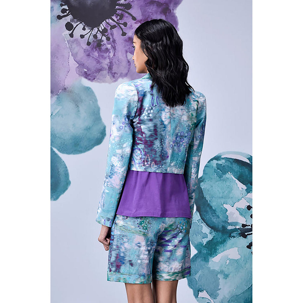 Genes Lecoanet Hemant Blue Linen Abstract Jacket