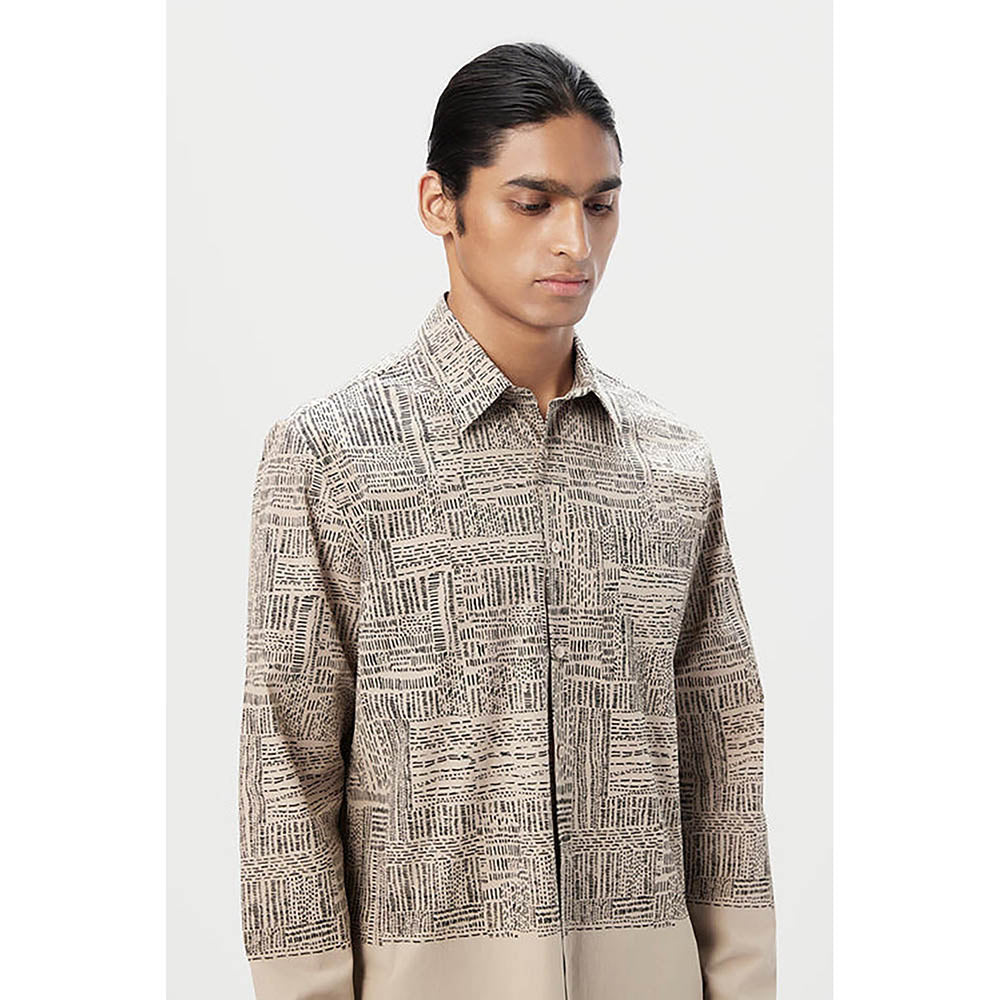 Genes Lecoanet Hemant Poplin Collar Neck Printed Regular Fit Beige Kurta