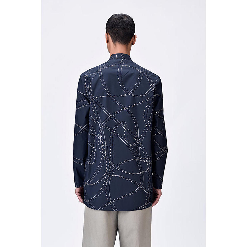 Genes Lecoanet Hemant Poplin Mandarin Neck Printed Regular Fit Black Kurta